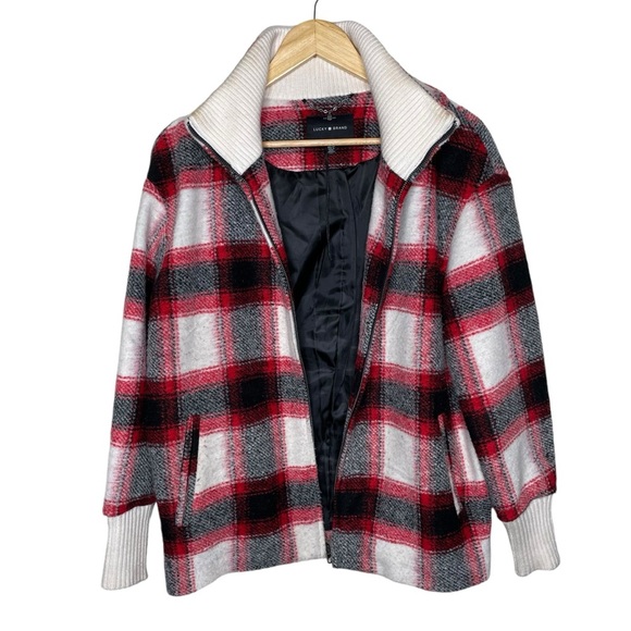 Lucky Brand Wool Oversized Buffalo Checker Plaid Zip Jacket Shacket - Picture 7 of 16